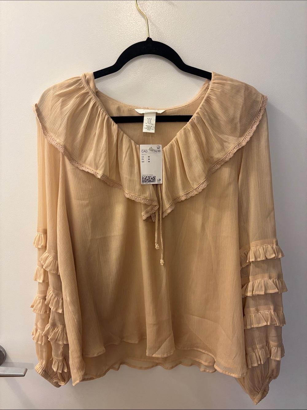 Lightweight Maternity Ruffle-Trim Peasant Blouse — Beige, H&M